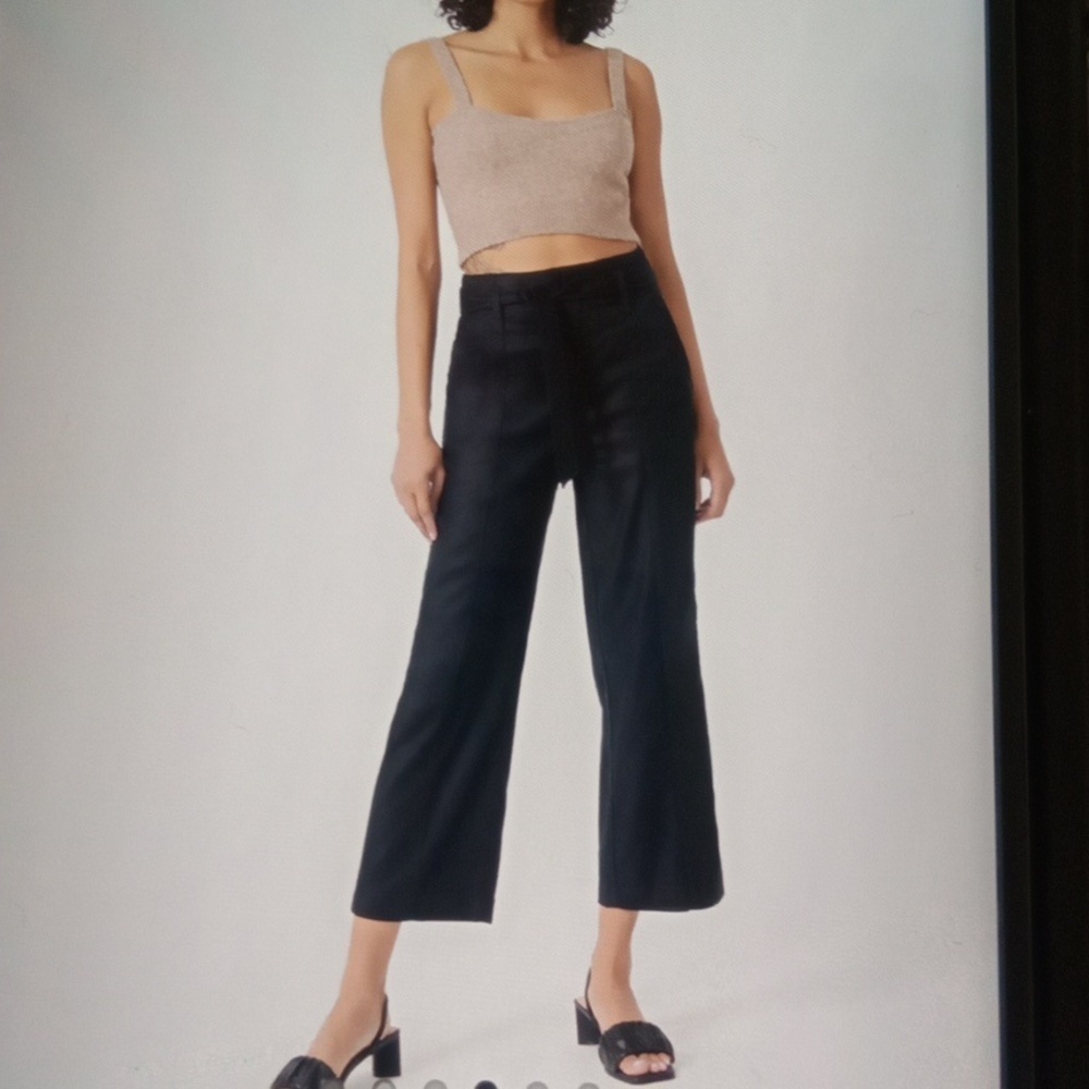 Level 99 Bette Seamed Belted Straight Leg Linen Blend Trousers Bopd Black Sz 27